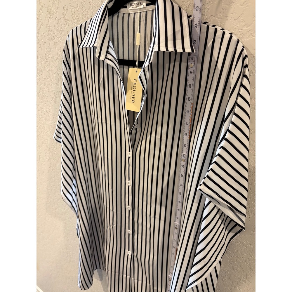 Ekouaer Womens Striped Button Down Swim Cover Up Black White Oversized Small NWT - Picture 4 of 6